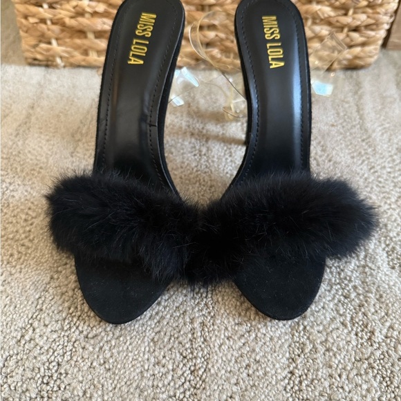 Miss Lola Shoes - Miss Lola Elegant Black Fur Heels